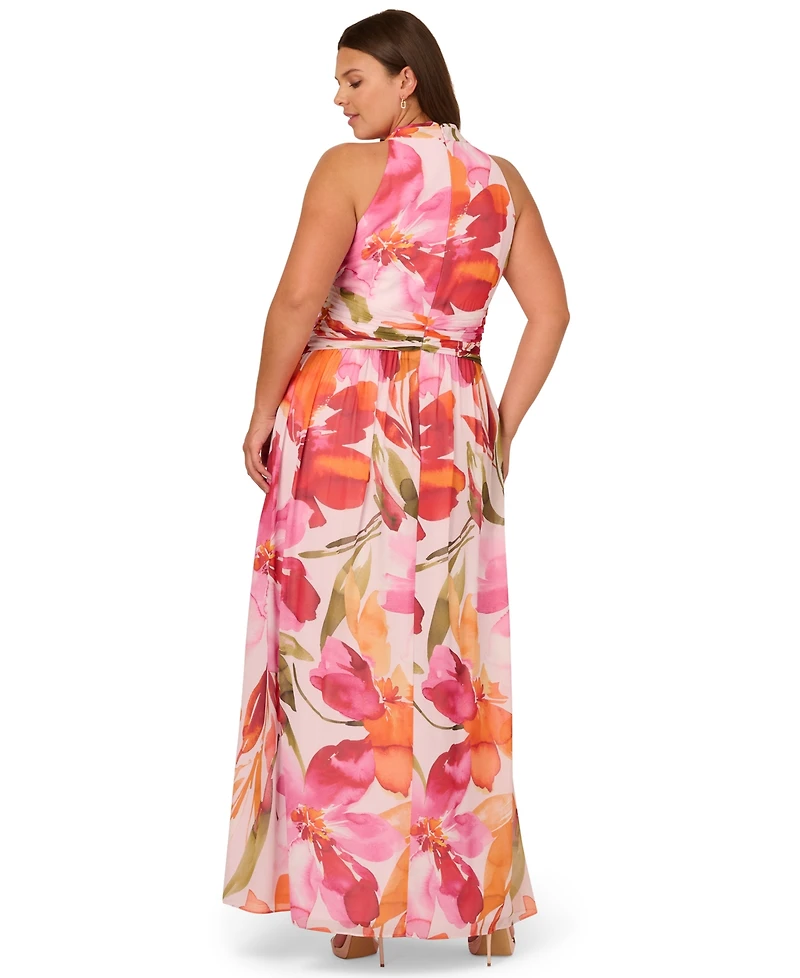 Adrianna Papell Plus Floral Chiffon Halter Maxi Dress