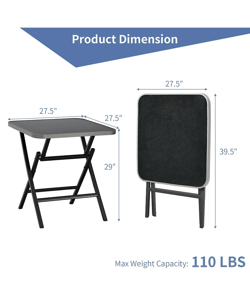 Gymax Patio Folding Square Dining Table Aluminum Frame Tempered Glass top