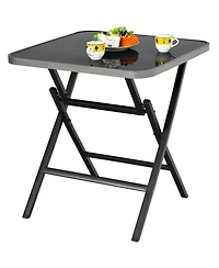 Gymax Patio Folding Square Dining Table Aluminum Frame Tempered Glass top