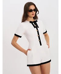 Miss Circle Women's Idina Business Casual White Romper with Black Trim