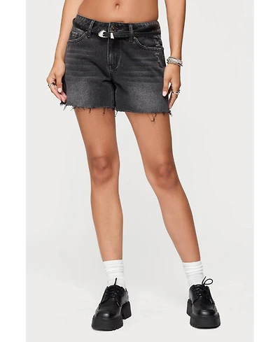 Edikted Womens Scottie Low Rise Denim Shorts