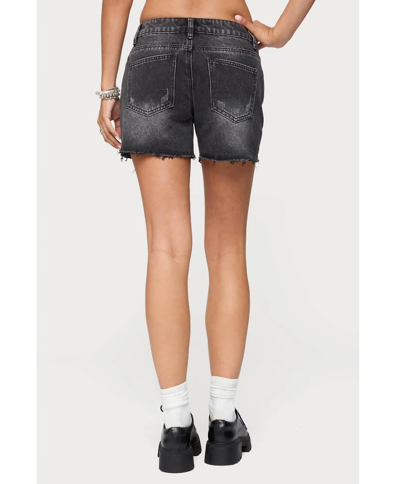Edikted Womens Scottie Low Rise Denim Shorts