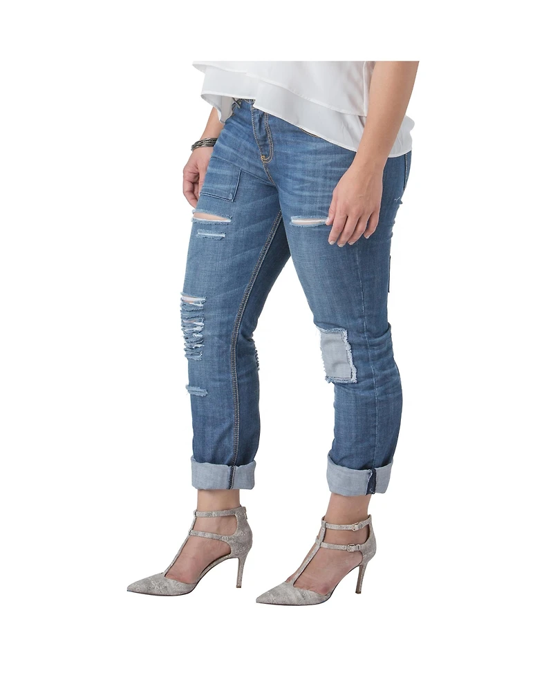 Standards & Practices Plus Women Distressed And Patched Boyfriend Jeans