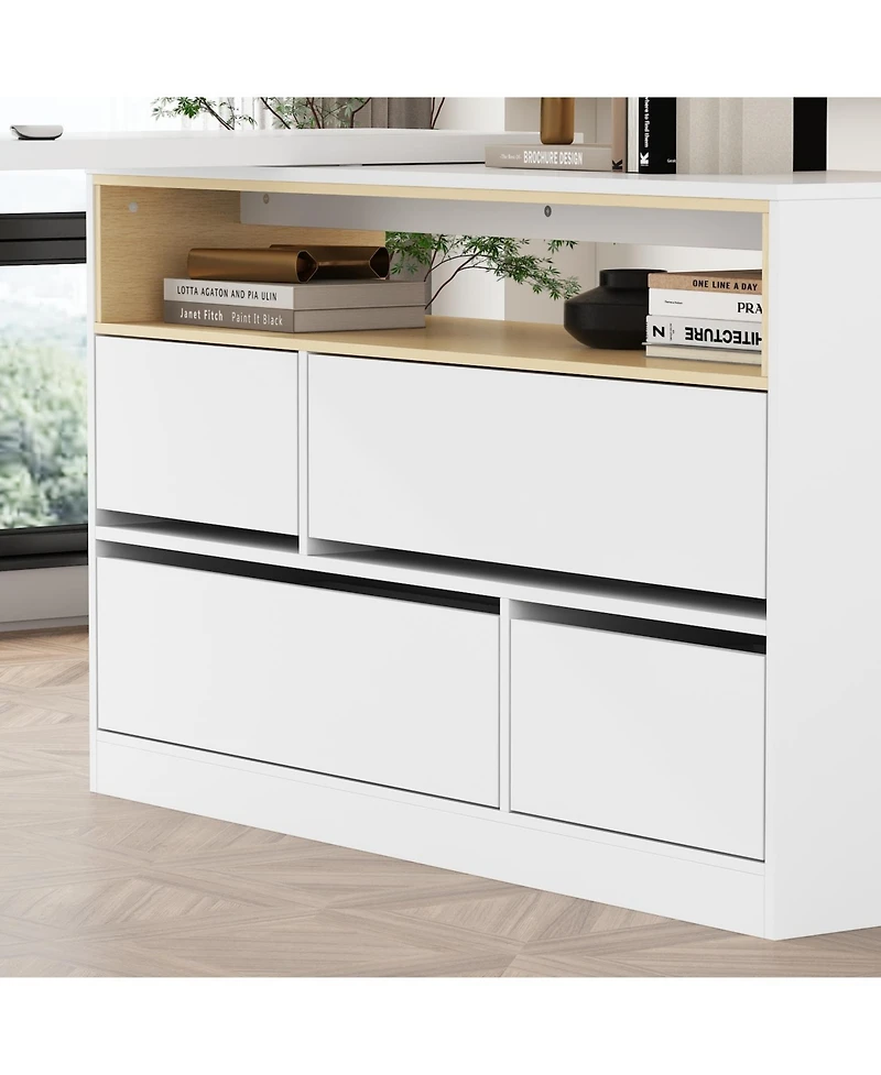 Kitchen island with 4 drawers, movable tabletop, kitchen island storage table with dining table, coffee station and microwave rack for home, dining ro