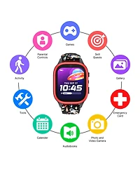Playzoom 4 Kids Red and Black Print Leather Silicone Strap Smartwatch, 49mm