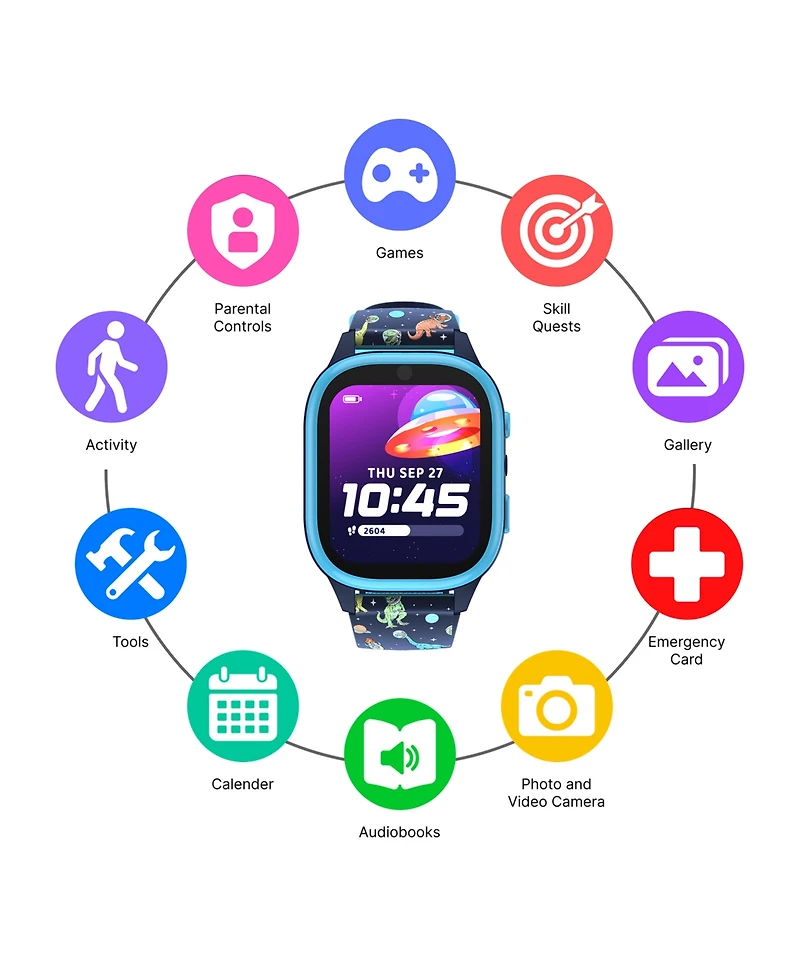 Playzoom 4 Kids and Black Print Leather Silicone Strap Smartwatch
