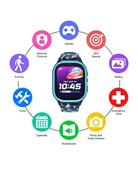 Playzoom 4 Kids and Black Print Leather Silicone Strap Smartwatch