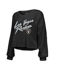 Majestic Women's Maxx Crosby Black Las Vegas Raiders Off-Shoulder Script Player Name Number Cropped Long Sleeve V-Neck T-Shirt
