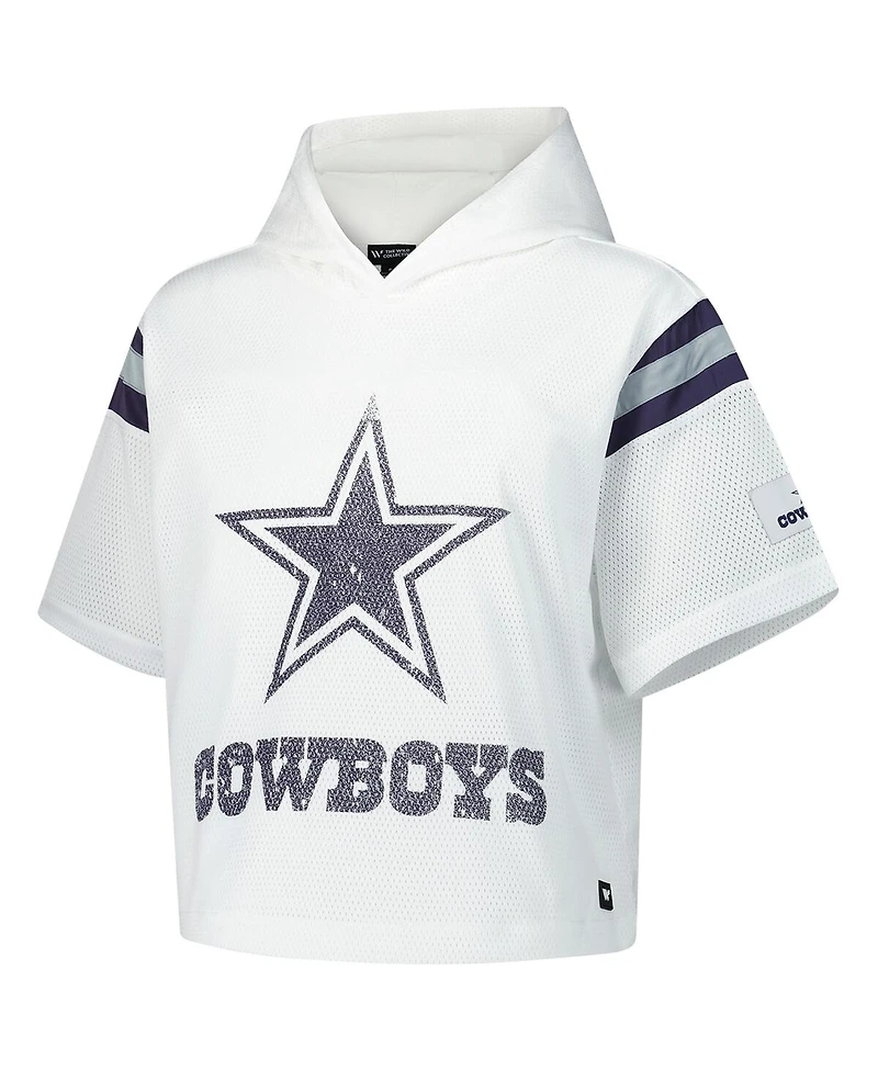 The Wild Collective Women's White Dallas Cowboys Mesh Short Sleeve Hoodie T-Shirt