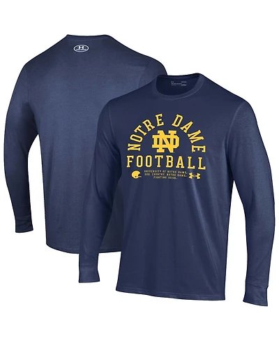 Under Armour Men's Navy Notre Dame Fighting Irish 2025 Sideline Football Performance Cotton Long Sleeve T-Shirt
