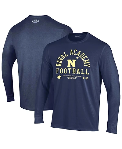 Under Armour Men's Navy Midshipmen 2025 Sideline Football Performance Cotton Long Sleeve T-Shirt