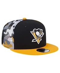 New Era Men's Black/Gold Pittsburgh Penguins Camo Meshback 9FIFTY Snapback Hat