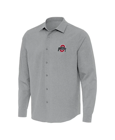 Antigua Men's Gray Ohio State Buckeyes Exposure Woven Long Sleeve Button-Up Shirt