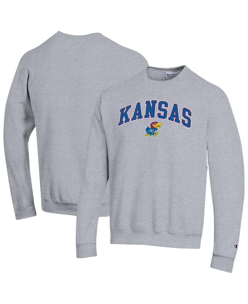 Champion Men's Heather Gray Kansas Jayhawks Arch Over Logo Pullover Sweatshirt