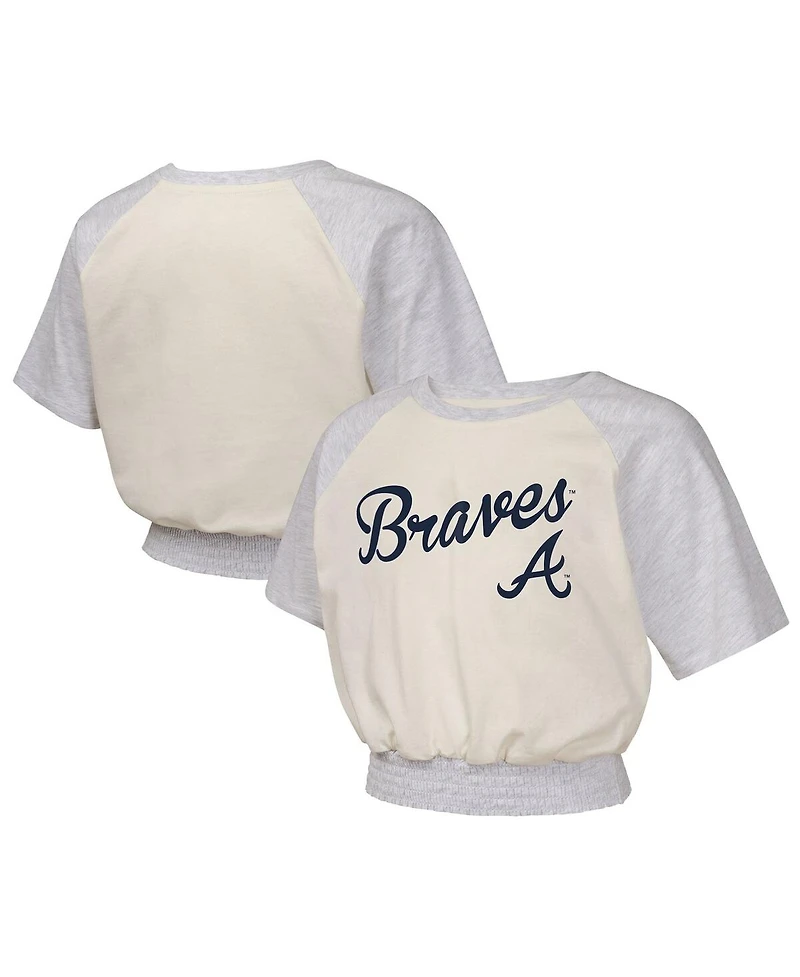 Outerstuff Big Girls Cream Atlanta Braves Curve Ball Fashion Raglan T-Shirt