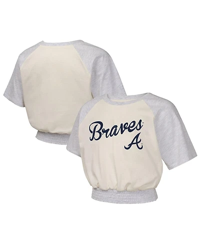 Outerstuff Big Girls Cream Atlanta Braves Curve Ball Fashion Raglan T-Shirt