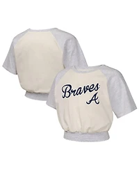 Outerstuff Big Girls Cream Atlanta Braves Curve Ball Fashion Raglan T-Shirt