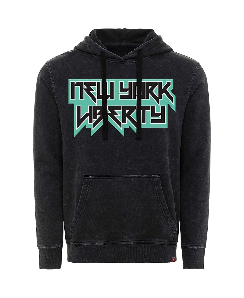 Sportiqe Men's and Women's Black New York Liberty Rock Roll Collection Jimi Mineral Wash Pullover Hoodie