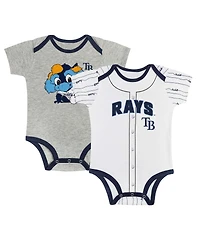Outerstuff Big Boys and Girls Gray/White Tampa Bay Rays 2-Pack Play Ball Bodysuit Set