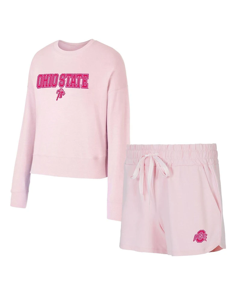 Concepts Sport Women's Pink Ohio State Buckeyes Elevation Tri-Blend Long Sleeve Top and Short Set