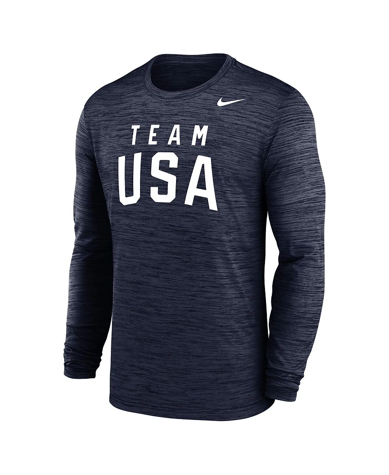 Nike Men's Navy Team Usa Training Velocity Long Sleeve Performance T-Shirt