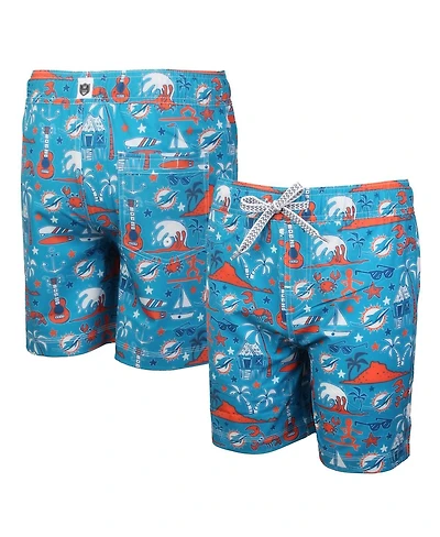 Wes & Willy Big Boys and Girls Aqua Miami Dolphins Luau Swim Trunks