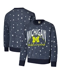Wes & Willy Big Boys and Girls Navy Michigan Wolverines Shimmer Star Reverse Fleece Raglan Pullover Sweatshirt