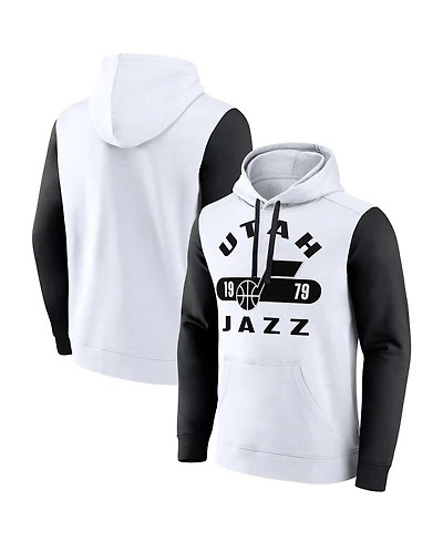 Fanatics Men's White/Black Utah Jazz Attack Color Block Pullover Hoodie