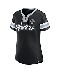 Fanatics Women's Black Las Vegas Raiders True Catch Iconic Rhinestone Bling Athena Lace-Up T-Shirt