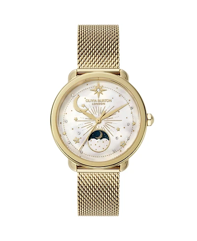 Olivia Burton Women's Moonphase Gold Tone Stainless Steel Mesh Bracelet Watch, 34mm