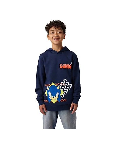 Sonic The Hedgehog Little Boys Arrows & Checkered Flags Youth Navy Long Sleeve Hooded Sweatshirt-6