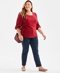 Style & Co Plus Size Soild 3/4-Sleeve Blouse, Macy's Exclusive
