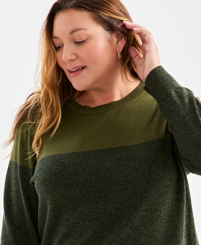 Style & Co Plus Cotton Color-Block Crewneck Sweater, Macy's Exclusive