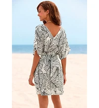 Lascana Women's Palm Print Cover up Beach Dress
