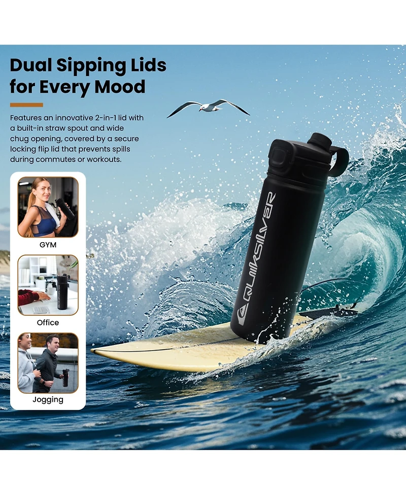 Quiksilver Laguna Stainless Steel Tripple Walled Insulated 12 Hour Cooling Tumbler with Air Sealed Straw, Chug