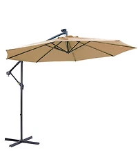 Flynama 10 Ft Solar Patio Outdoor Umbrella Hanging Cantilever Umbrella Offset Umbrella ,Adustment with 32 Led Lights