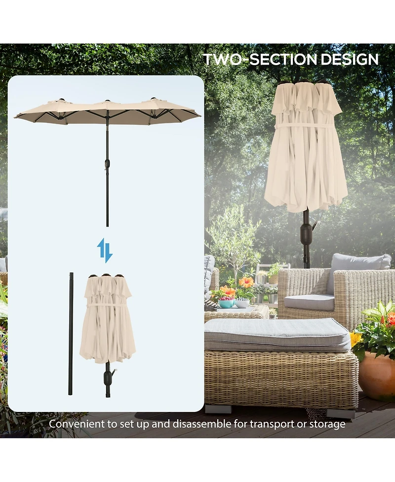Flynama Double-sided Patio Umbrella 9.5' Large Outdoor Market Umbrella with Push Button Tilt and Crank