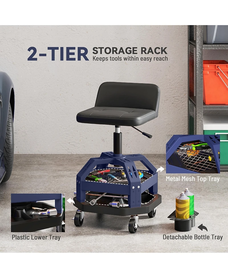 Homcom Rolling Mechanic Stool, 300 Lbs Capacity Garage