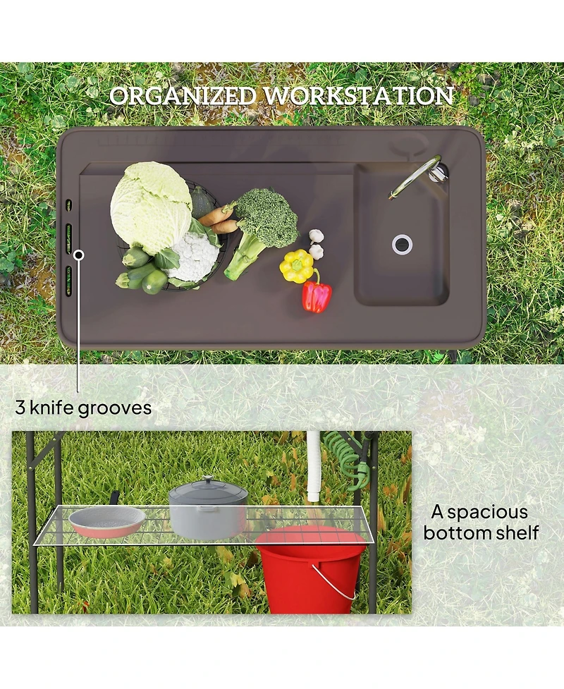 Outsunny Folding Fish Cleaning Table with Sink, Faucet, Sprayer,