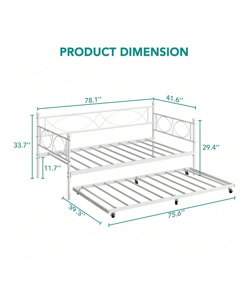 gaomon Metal Twin Daybed and Trundle Set, Size, Steel Slat Support, Multifunctional Frame for Bedroom, Living Room, Guest Room
