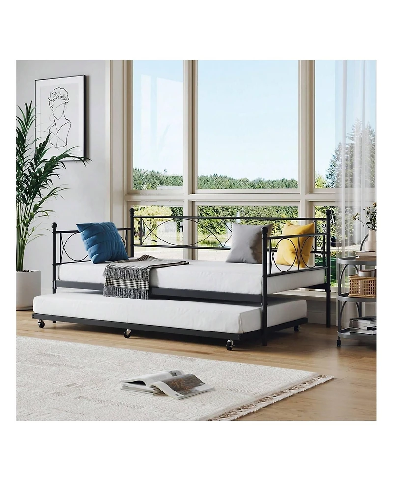 gaomon Metal Twin Daybed and Trundle Set, Size, Steel Slat Support, Multifunctional Frame for Bedroom, Living Room, Guest Room