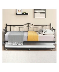 gaomon Metal Twin Daybed and Pull-Out Trundle Set, Size, Steel Slat Support, Sofa Bed Frame for Living Room, Bedroom, Guest Room