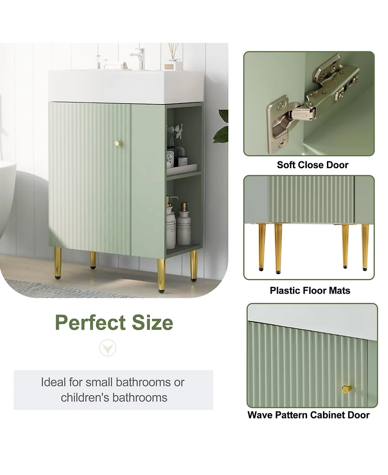 Casainc 21.6" Bathroom Vanity Combo Cabinet with Single Ceramic Sink and Left Side Storage