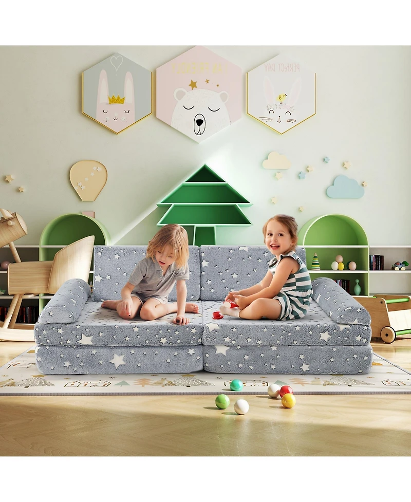 Slickblue 8-Piece Modular Kids Play Couch Sofa with Glow-in-the-Dark Accents – Fun and Safe Seating for Toddlers