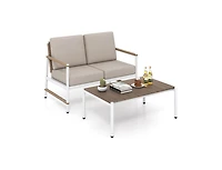 Slickblue Outdoor Loveseat Furniture Set with Thick Padded Cushions and Glass Coffee Table For Patio Relaxation