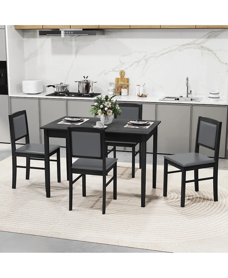 Slickblue 5-Piece Dining Table Set for 4 with Rubber Wood Legs – Compact Design Small Rooms