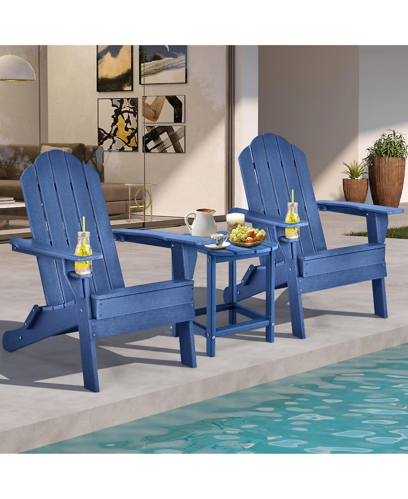 Gymax 3 Pcs Patio Folding Adirondack Chair Side Table Cup Holder Hdpe