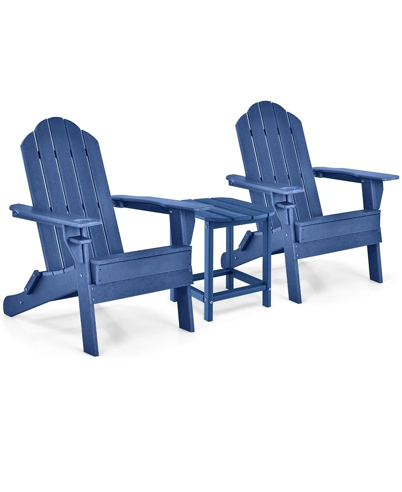 Gymax 3 Pcs Patio Folding Adirondack Chair Side Table Cup Holder Hdpe
