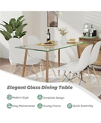 Gymax Modern Glass Dining Table Rectangular Dining Room Table W/Metal Legs For Kitchen
