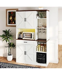 Casainc 71" Farmhouse Kitchen Pantry with Hutch, Microwave Stand, Drawer & Charging Station